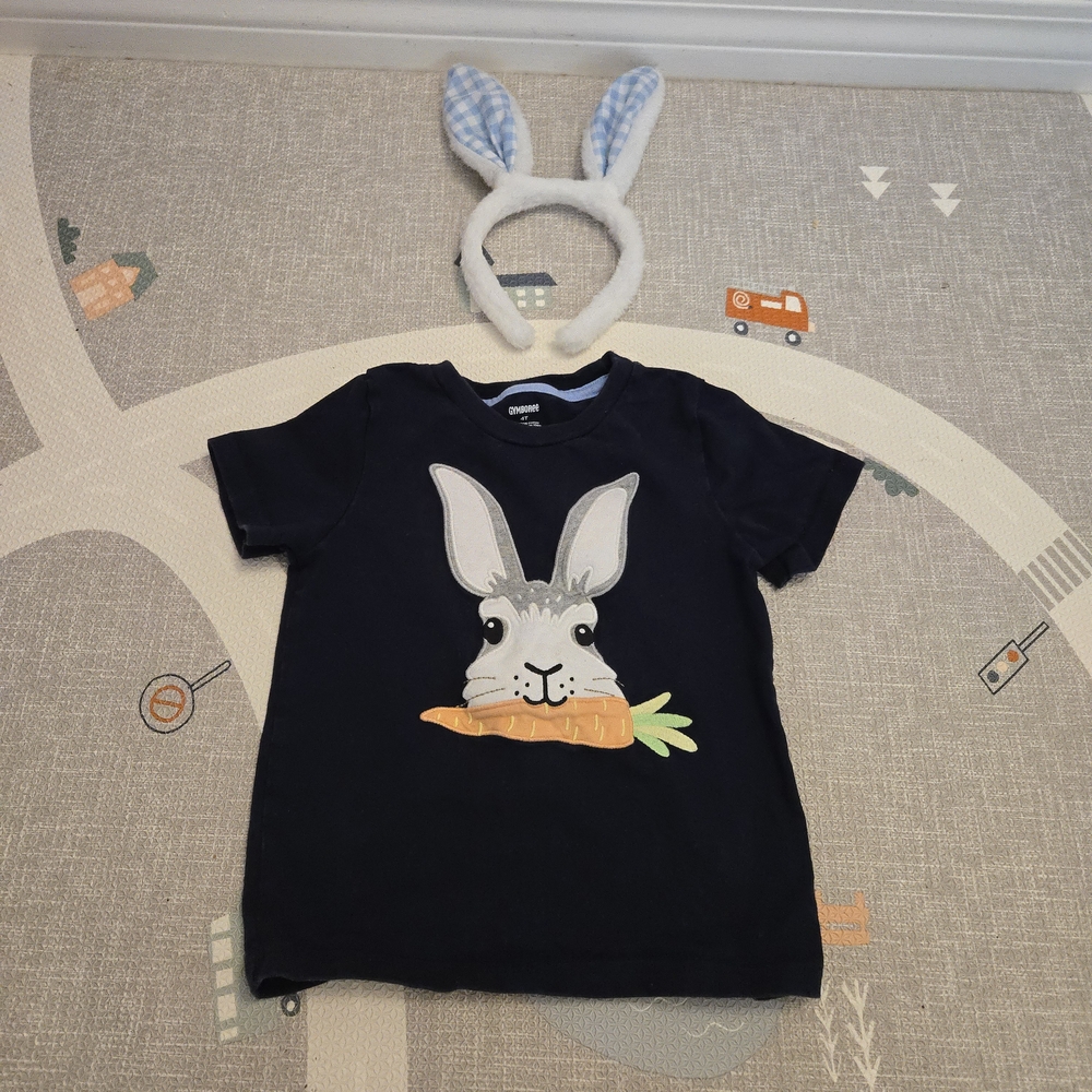 Gymboree Bunny T-shirt 100% Cotton 4T + Wired Rabbit Ear Headband Easter